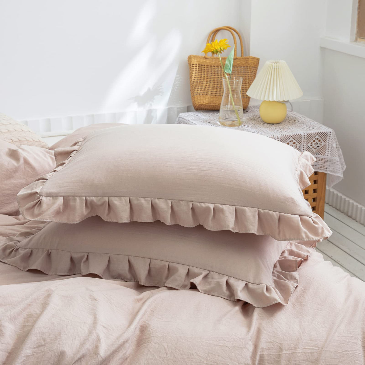 Boho White Body Pillowcase 20x54in - Ruffled Fringe Decor Sham