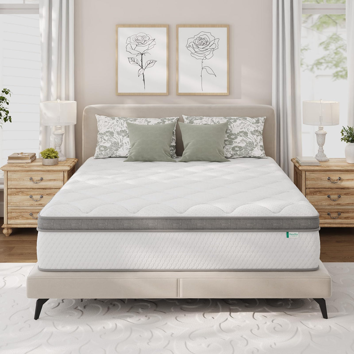 Novilla Queen Mattress, 12 Inch Hybrid Mattress Queen with Comfort Foam|Innerspring Pillow Top Mattresses in a Box, Pressure & Pain Relief, Soft Feel but Supportive, CertiPUR-US