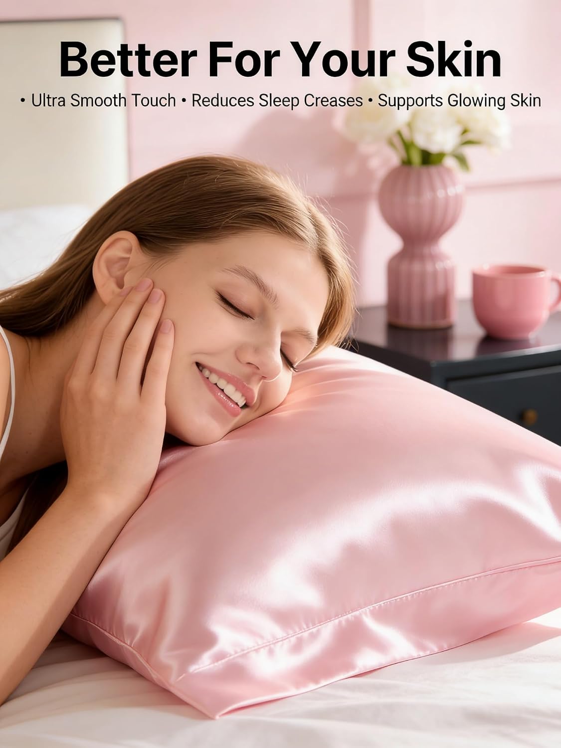 Satin Pillowcase for Hair and Skin, Super Soft and Cooling Similar to Silk Pillow Cases, (20x26 Inches) Smooth Pillow Cover with Envelope Closure, Cooling Pillow Case for Bedding, Pink, 1-Piece