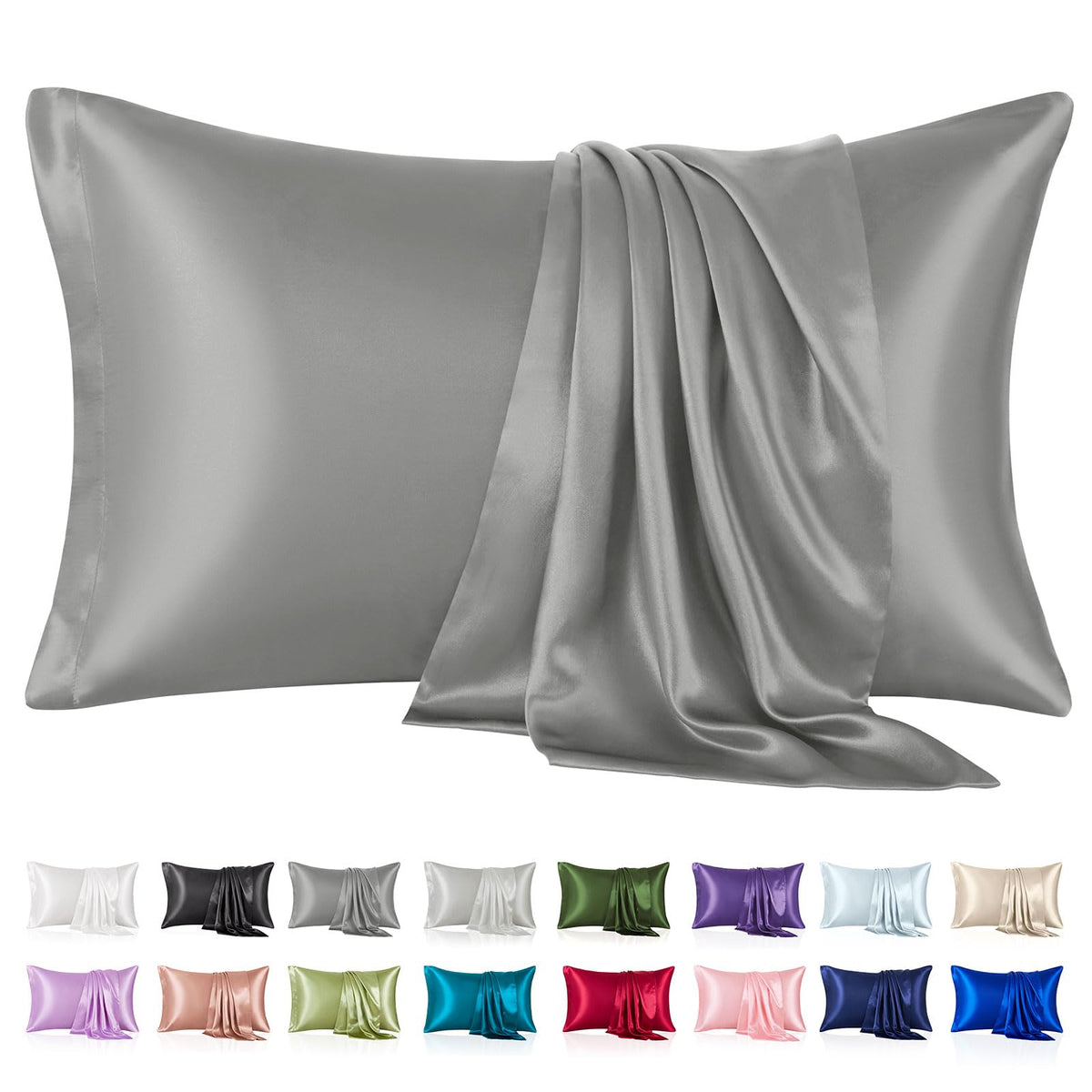 Silk Like Satin Pillowcase Standard Size, Royal Blue, 2 Pack, 20x26 Inches