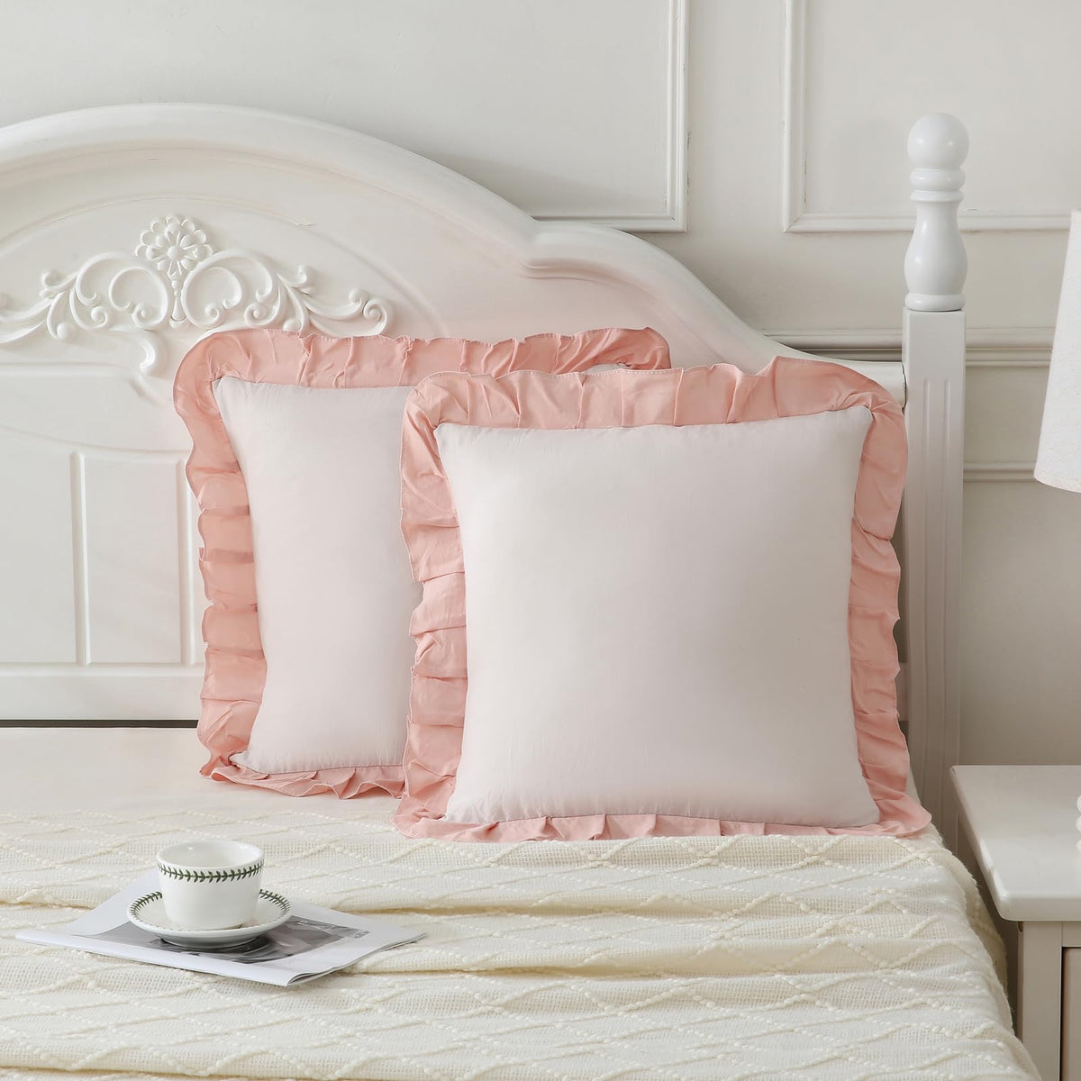 Boho White Body Pillowcase 20x54in - Ruffled Fringe Decor Sham