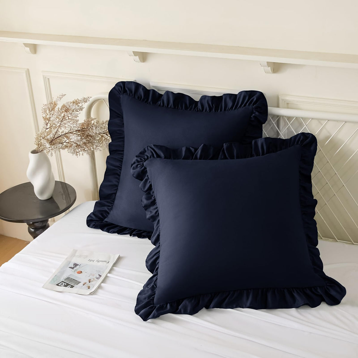 KKJIAF 2 Pack Ruffle Pillow Cases 26x26 Inches, Dusty Blue