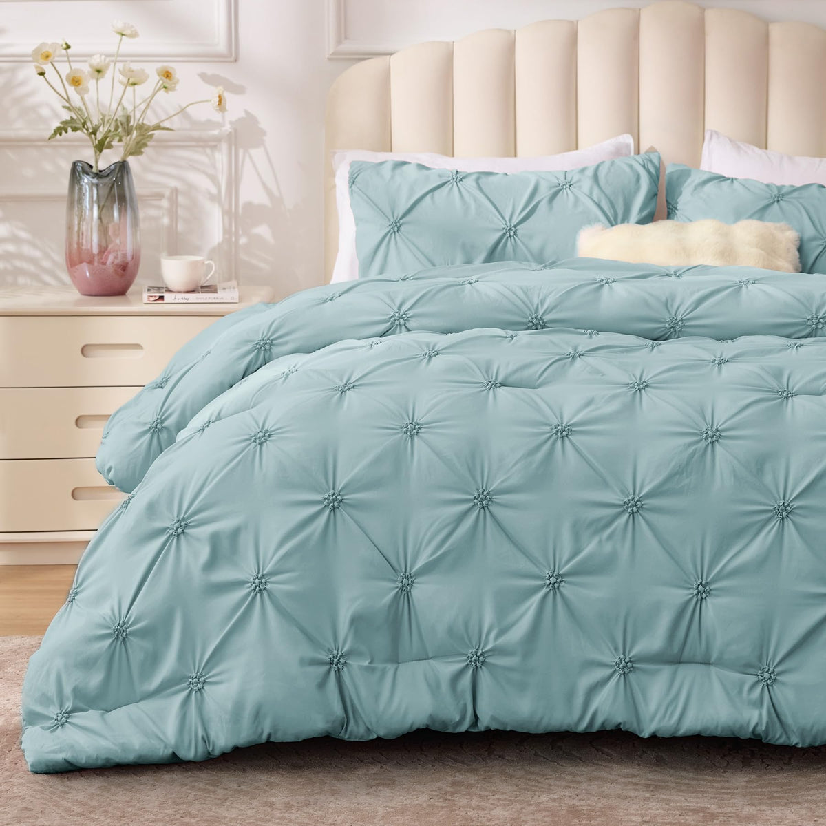 BEDELITE King Comforter Set Striped-Blush Pink,Fluffy & Soft Comforter