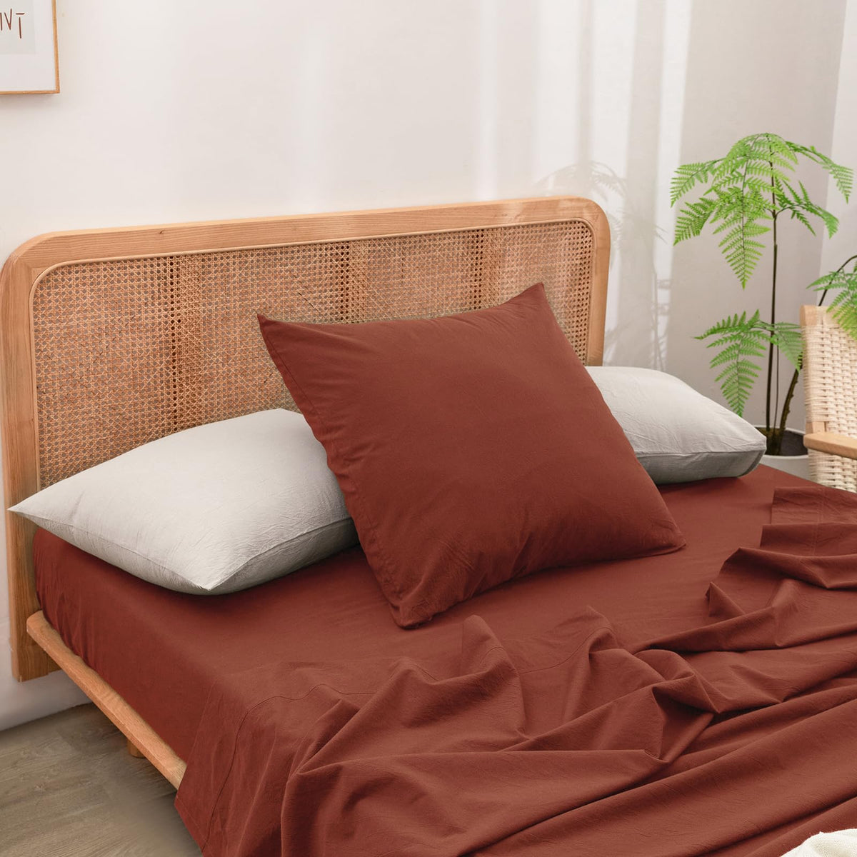 BESTOUCH Washed Cotton Pillowcases Linen Feel Olive Green Body