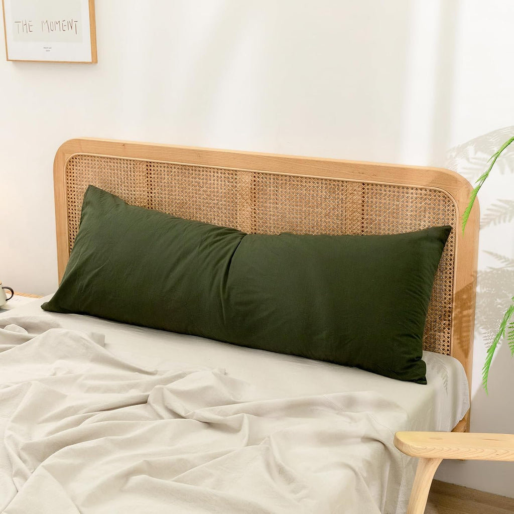 BESTOUCH Washed Cotton Pillowcases Linen Feel Olive Green Body