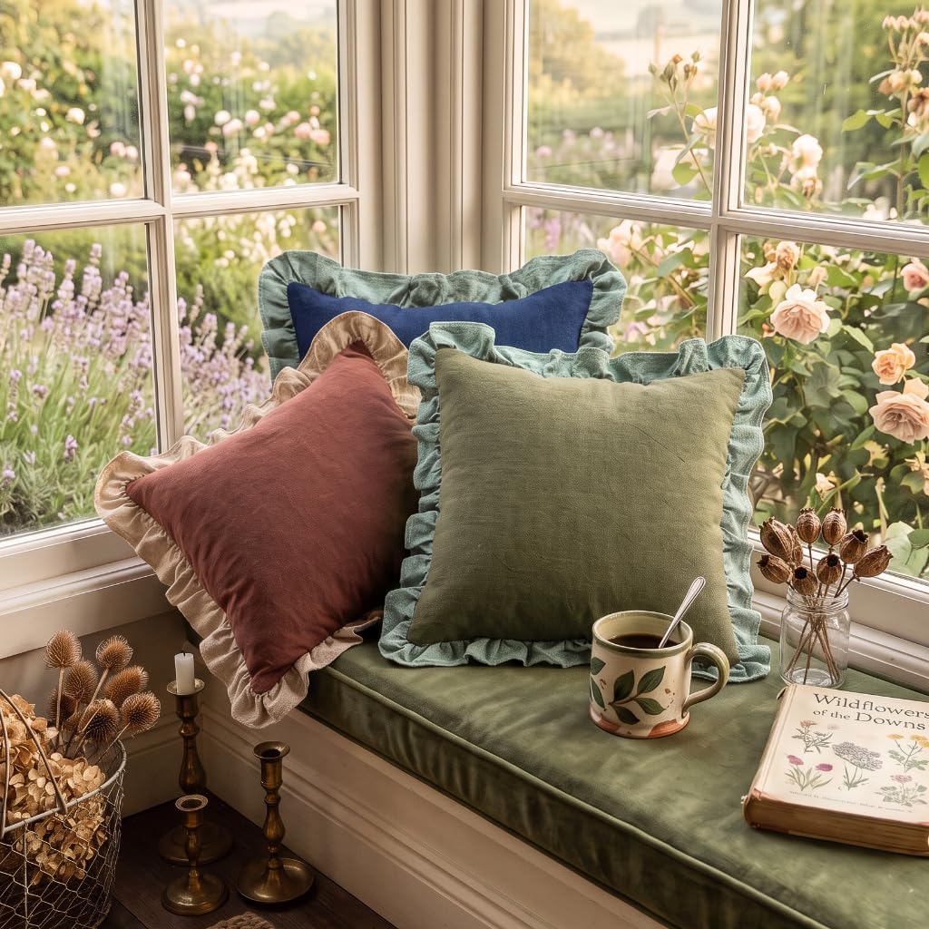 patdrea Vintage Green Linen Throw Pillow Covers,Set of 2,18"x18"-Kubum
