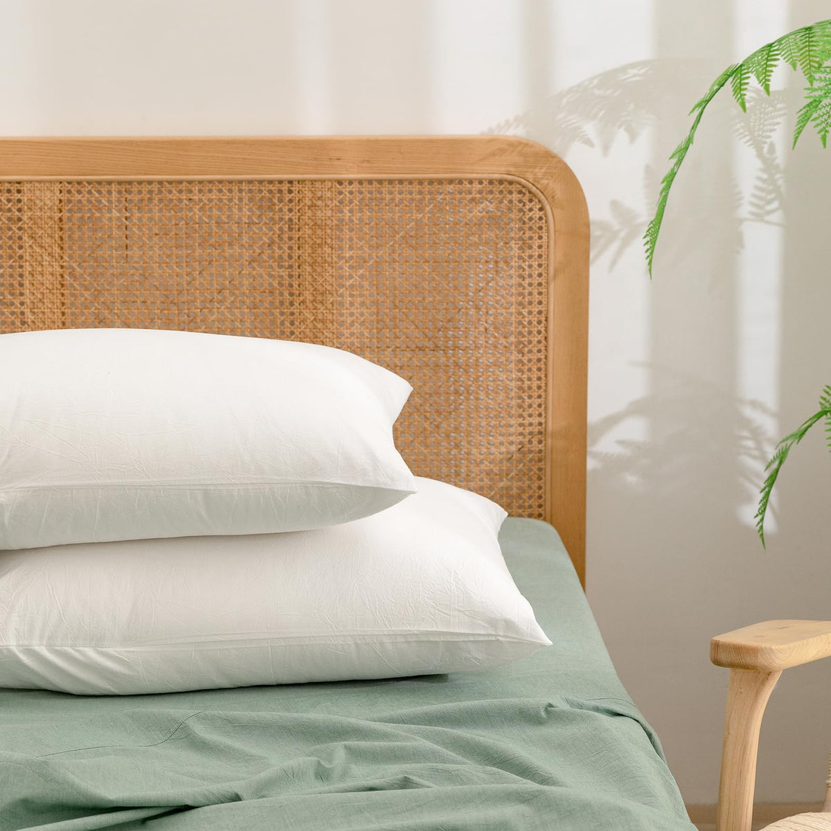 BESTOUCH Washed Cotton Pillowcases Linen Feel Olive Green Body