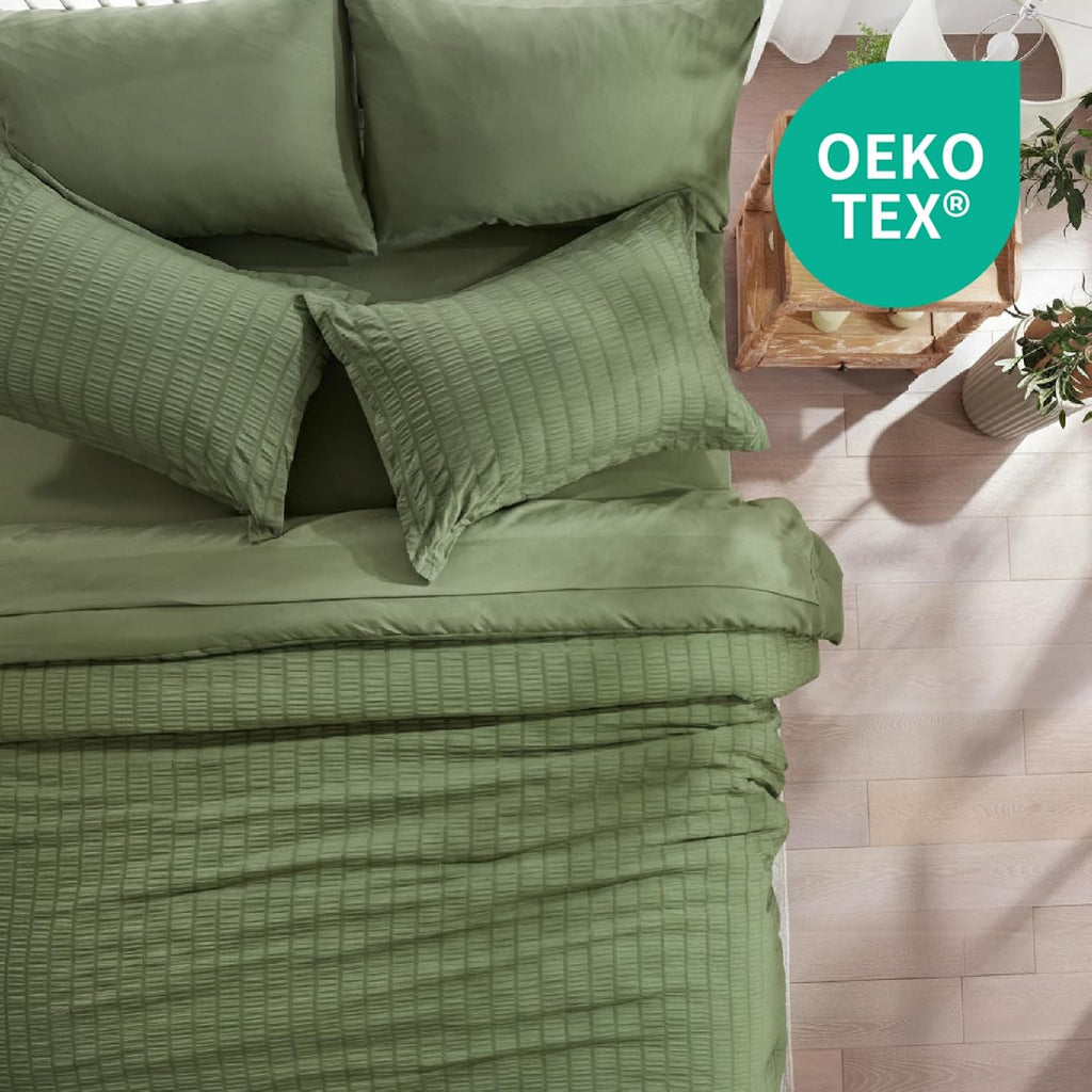 Zzlpp Queen Comforter Set 7 Piece, Green Bed in a Bag Queen Bedding Sets