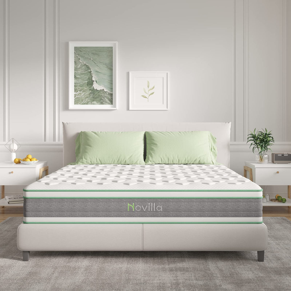 Novilla 10 Inch Queen Size Mattress, Hypoallergenic & Back Pain Relief, Hybrid Queen Mattresses in a Box with Smarts Coils, Fiberglass Free CertiPUR-US Certified Colchones No Box Spring Needed