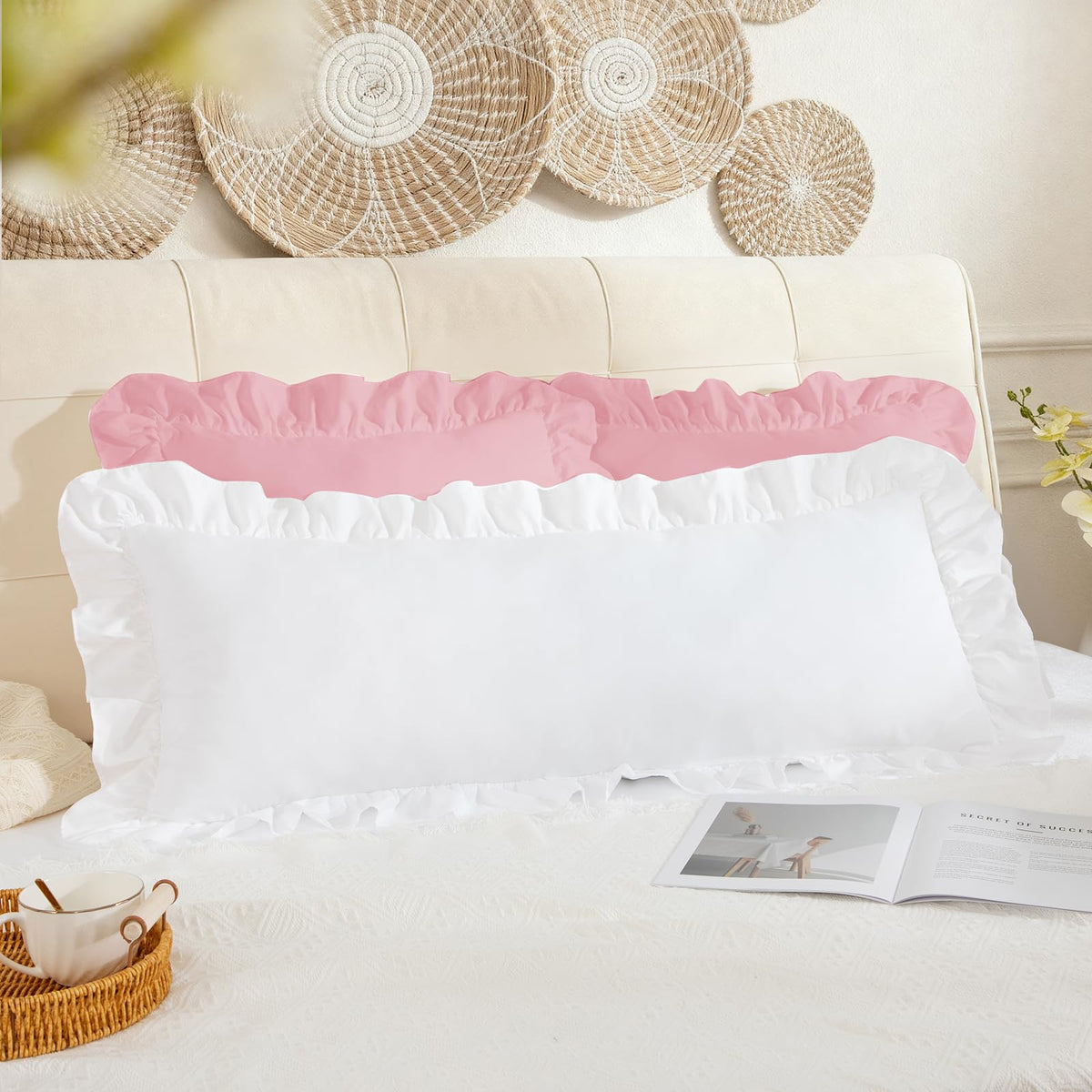 Pink Ruffle Lumbar Pillow Cover, 12x20 Inch