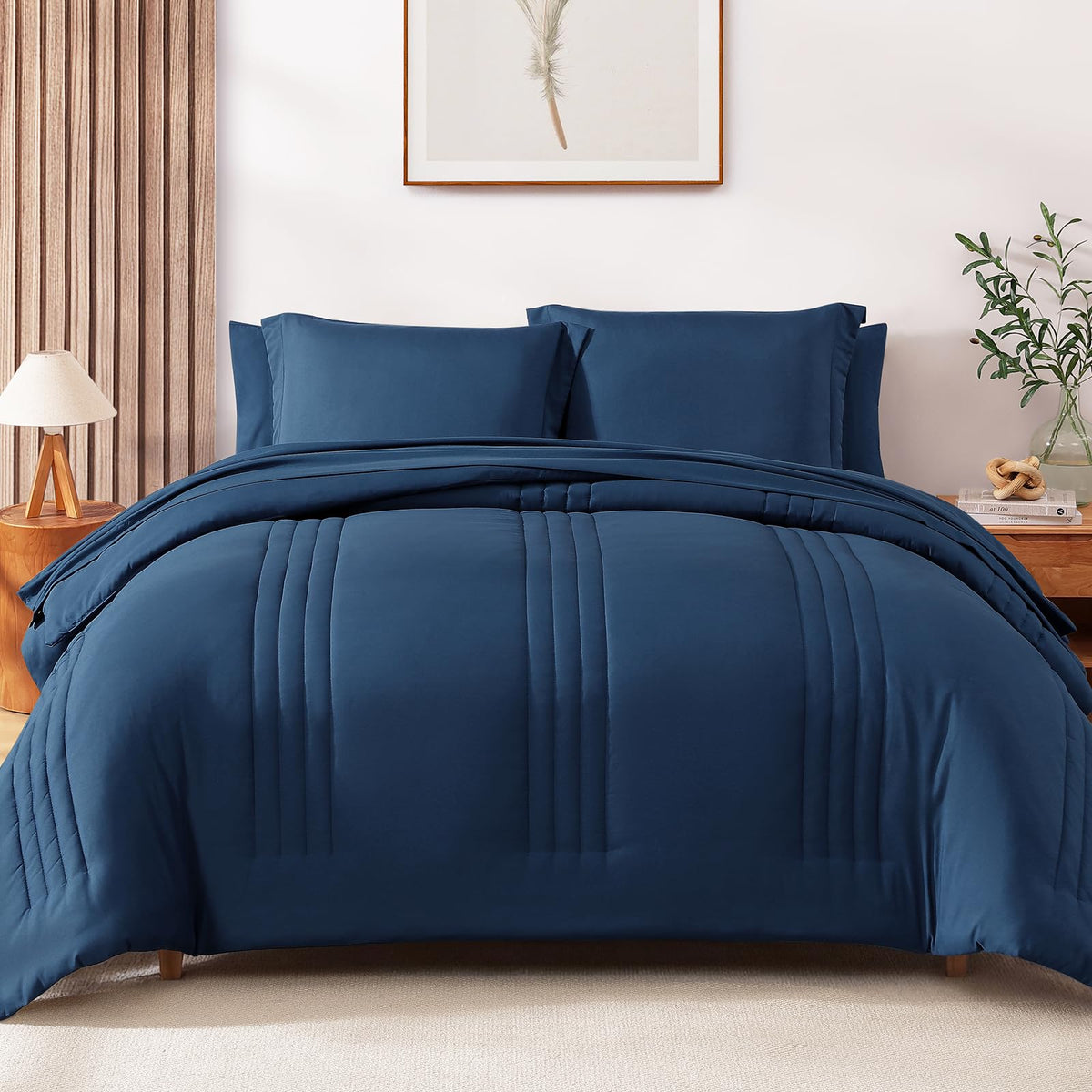 King Size Comforter Set-7 Pieces Brown Soft Bed in a Bag King Bedding Sets