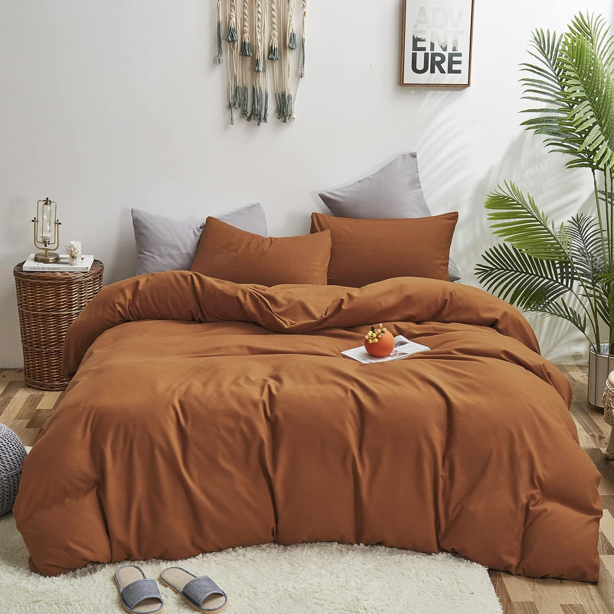KAREVER Pumpkin Comforter Queen Pumpkin Color Bedding Set 3 Pieces Cinnamon Comforter Sets 1 Queen Comforter (90x90 inches) with 2 Pillowcases (20x26 inches)