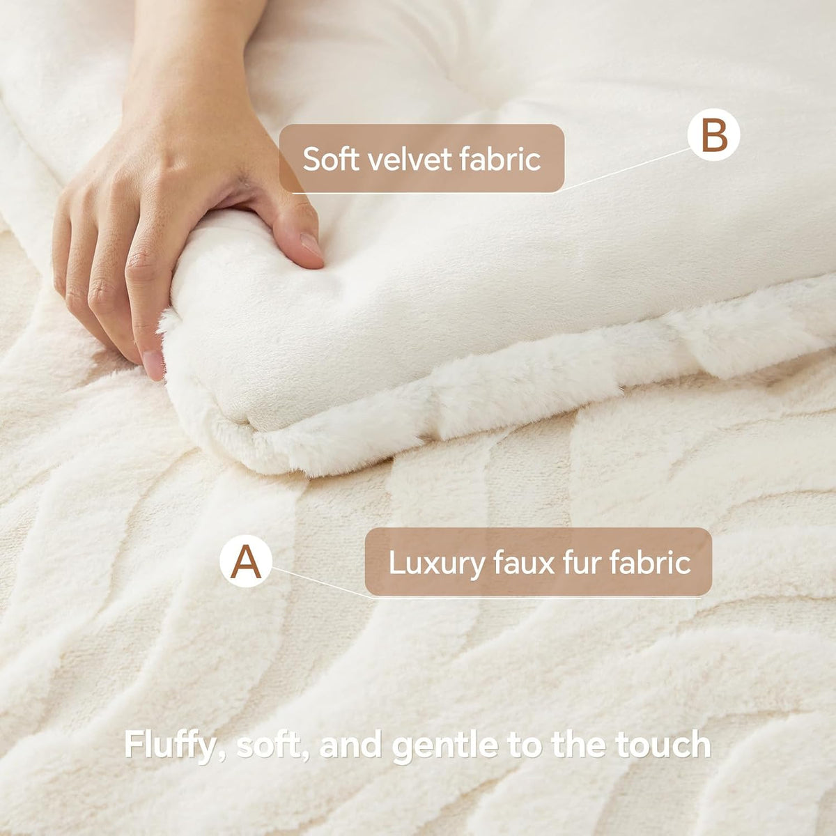 BEDELITE Fluffy Faux Fur Comforter Set Queen, Fuzzy Bedding Set, Cream