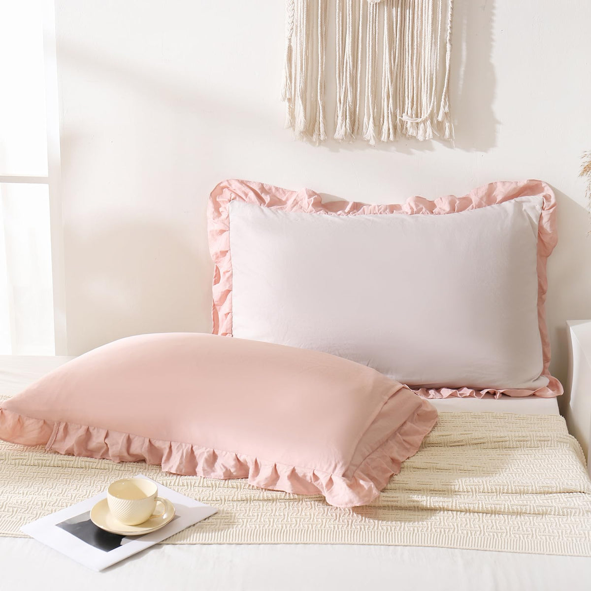 Boho White Body Pillowcase 20x54in - Ruffled Fringe Decor Sham