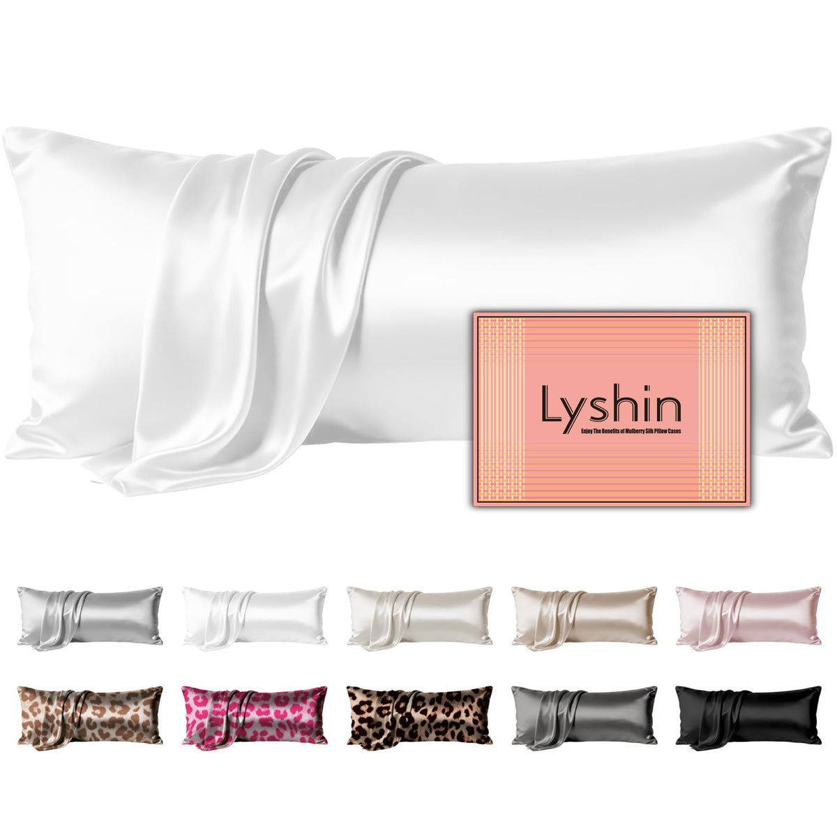 LYSHIN Silk Pillow Cases 2 Pack Standard Size with Zipper, Champagne