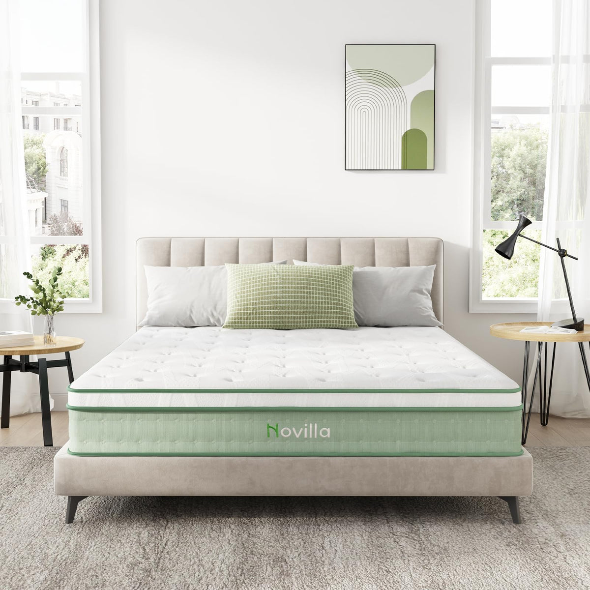 Novilla Queen Mattress, 12 Inch Hybrid Mattress Queen with Comfort Foam|Innerspring Pillow Top Mattresses in a Box, Pressure & Pain Relief, Soft Feel but Supportive, CertiPUR-US