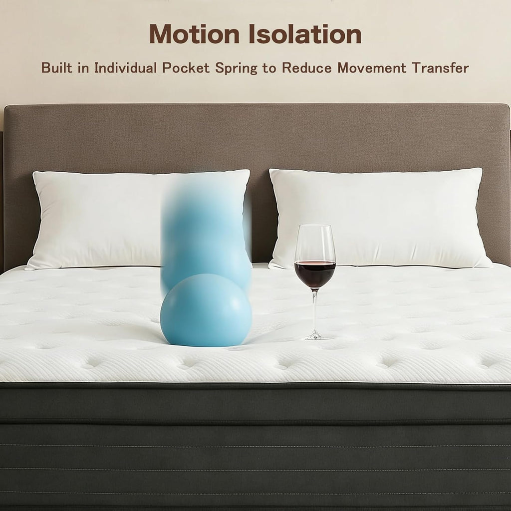 Vantto Queen Size Mattress, 12 Inch Hybrid Memory Foam Mattress in a Box, Individual Pocket Springs Mattress for Pressure Relief, Motion Isolation, CertiPUR-US