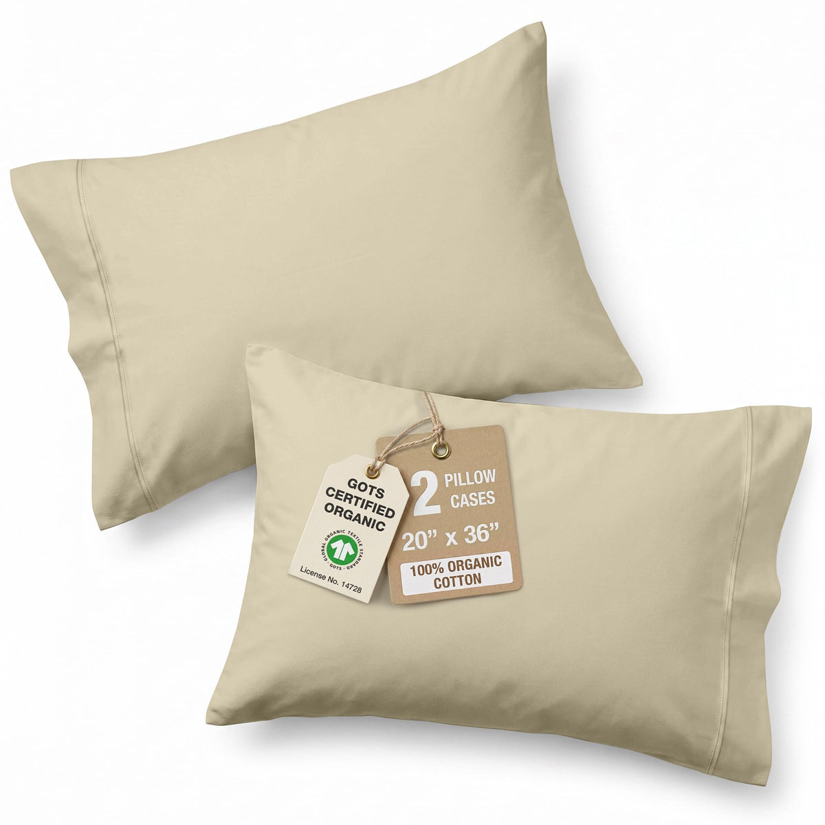LANE LINEN 100% Organic Cotton Pillow Cases - Standard Size Set of 2 (20"x26") - Soft White Pillow Cases
