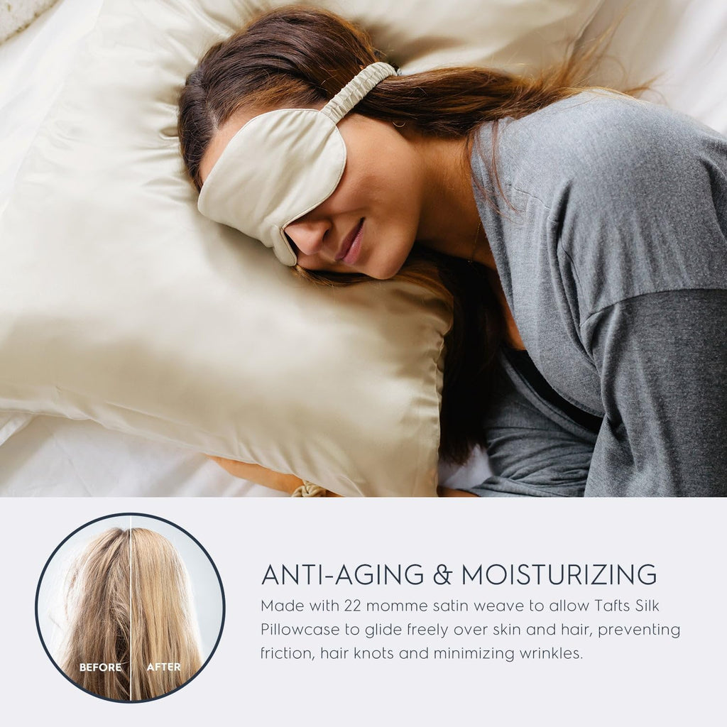 Tafts Pillow Cases - 22mm 100% Pure Mulberry 6A Silk Pillowcase for Hair & Skin with Zipper Closure, Cooling, Natural, Organic, Double Sided Silk Pillow Case (Ivory White, Queen 20x30 1pc)