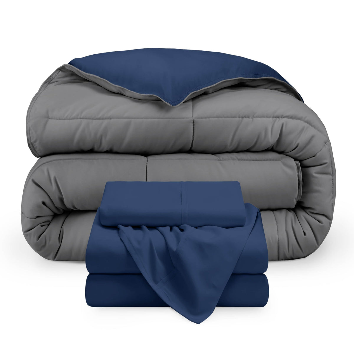 Bare Home Reversible Bed-in-A-Bag Comforter & Sheet Set - Queen - Down Alternative - Soft - Bedding Set (Queen, Light Grey/Grey)