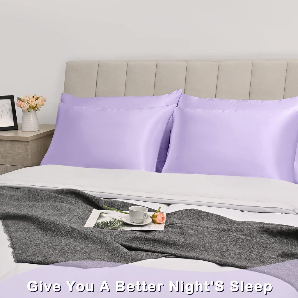 Lavender Purple Silk Satin Pillowcase Set of 2, Soft Satin Pillowcases for Women's Hair, Envelope Closure (20x26 Inches)