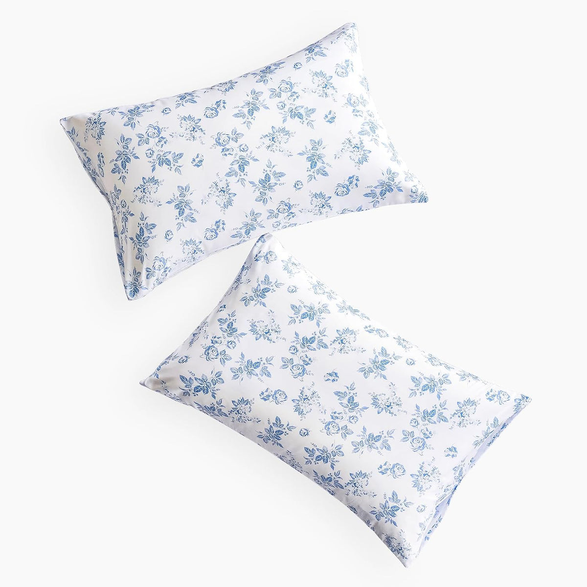 Wake In Cloud - Cottagecore Pillow Cases, Floral Shabby Chic Vintage Flower Shabby Chic Coquette Aesthetic, Set of 2 Soft Pillowcases Pillow Shams Covers, Light Blue, Standard Size 20x26 Inches
