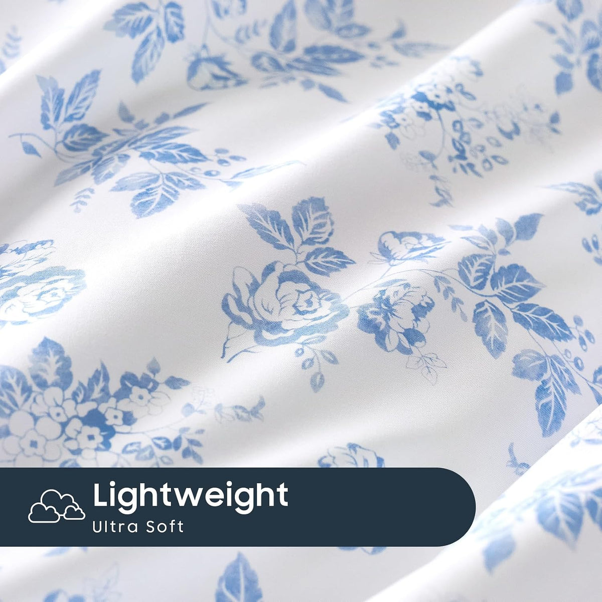 Wake In Cloud - Cottagecore Pillow Cases, Floral Shabby Chic Vintage Flower Shabby Chic Coquette Aesthetic, Set of 2 Soft Pillowcases Pillow Shams Covers, Light Blue, Standard Size 20x26 Inches
