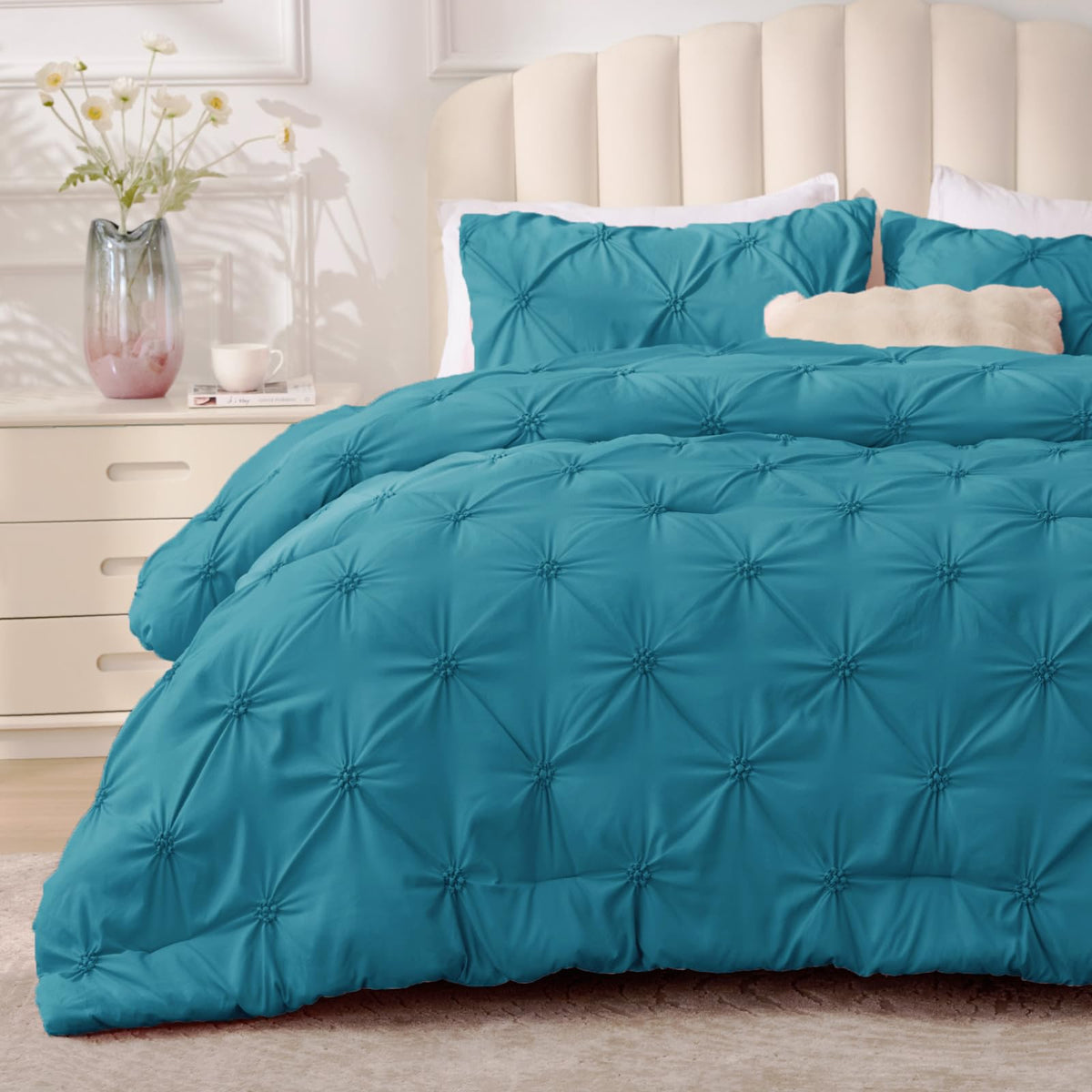 BEDELITE King Comforter Set Striped-Blush Pink,Fluffy & Soft Comforter
