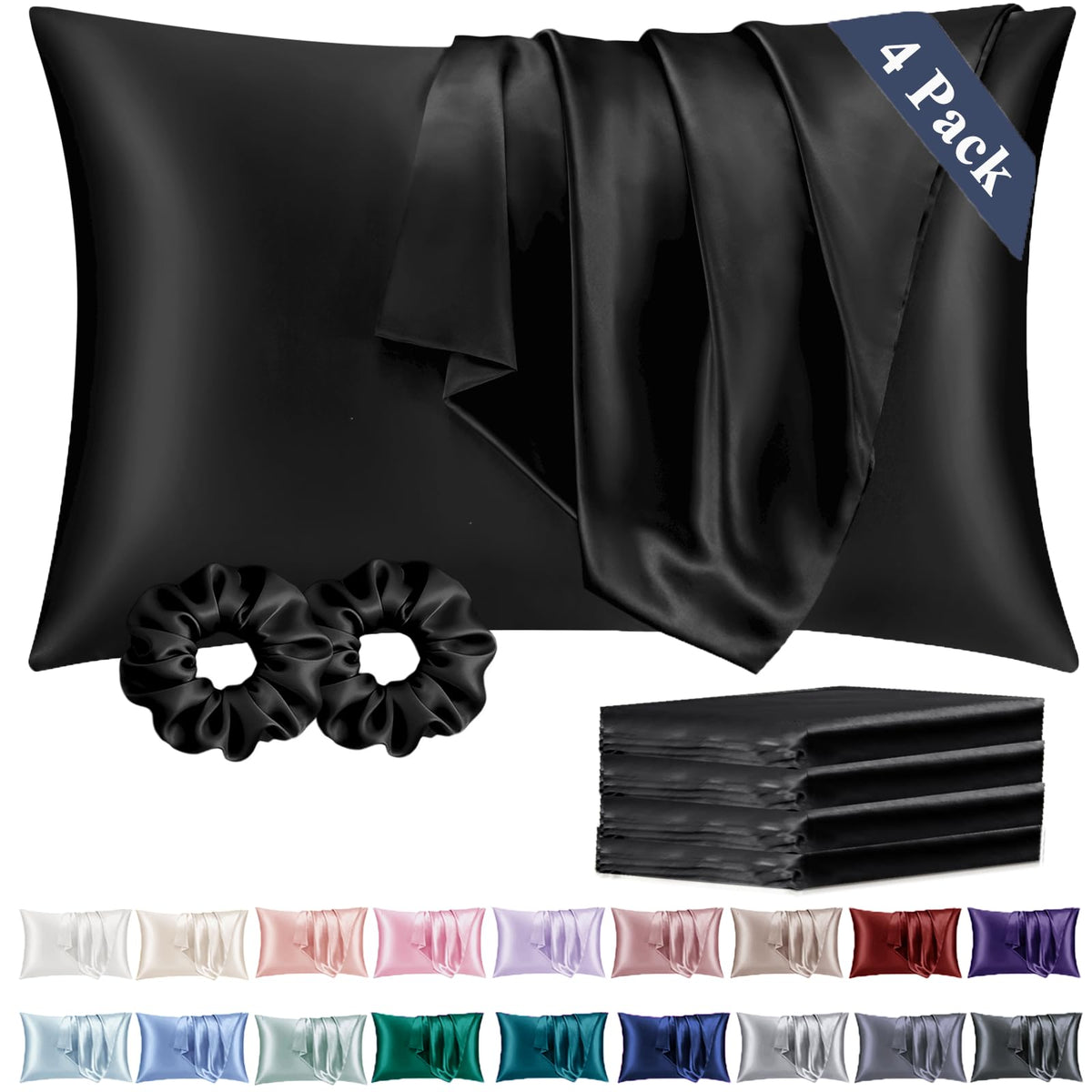 Vielit Queen Satin Pillowcase for Hair 2pc,Similar to Silk Pillow Cases,Easier Care Than Silk Pillowcase,Gifts for Women Men,Beige,20x30 & Envelope Closure and 2 Satin Scrunchies