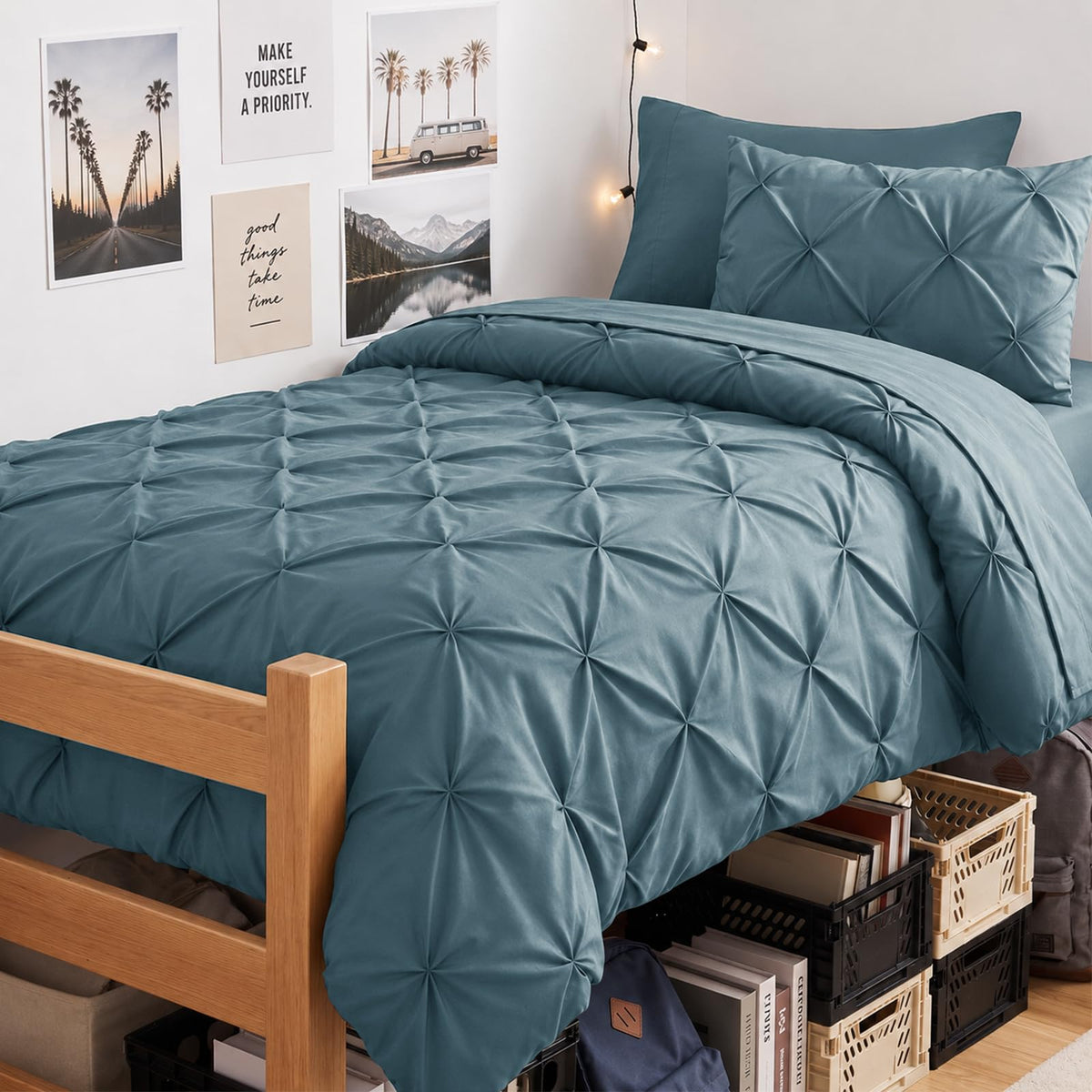 CozyLux Queen Comforter Set Black, 7 Pieces Pintuck Bed in a Bag