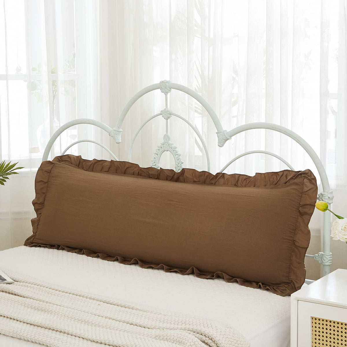 Boho White Body Pillowcase 20x54in - Ruffled Fringe Decor Sham