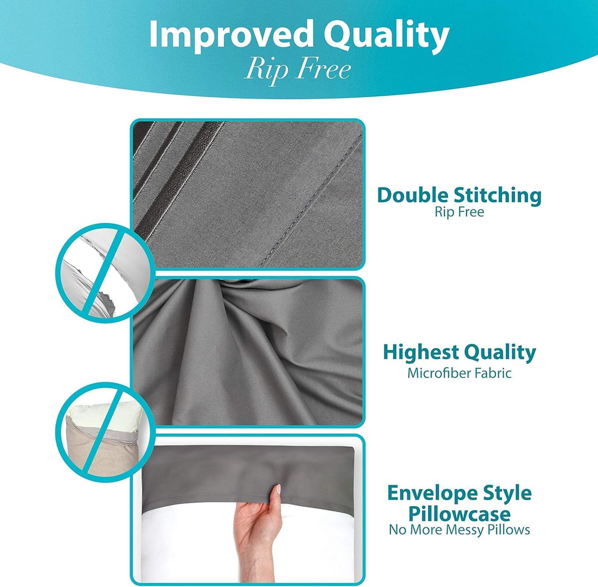 Dreamcare King Pillow Cases Set of 2 - Double Brushed 1500 Luxury Series Microfiber - Envelope Closure, Wrinkle- Free, Cooling Pillow Cases - King Size Pillow Cases Set of 2 (20 x 40, Gray)