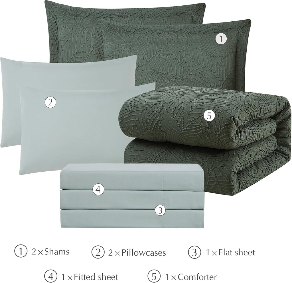 King Size Comforter Set- 7 Pieces Dark Green Bed in a Bag King Bedding Sets