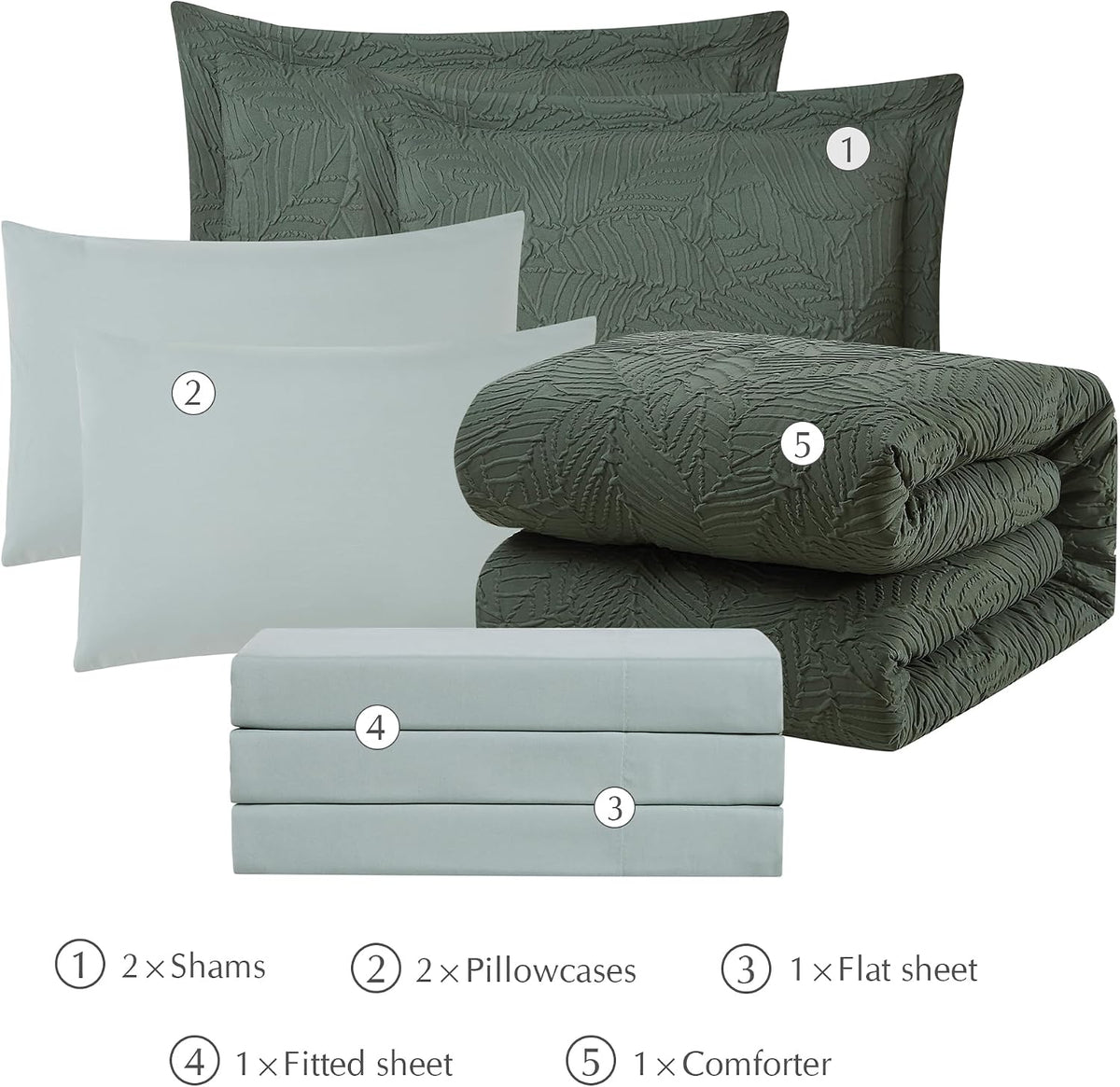 King Size Comforter Set- 7 Pieces Dark Green Bed in a Bag King Bedding Sets