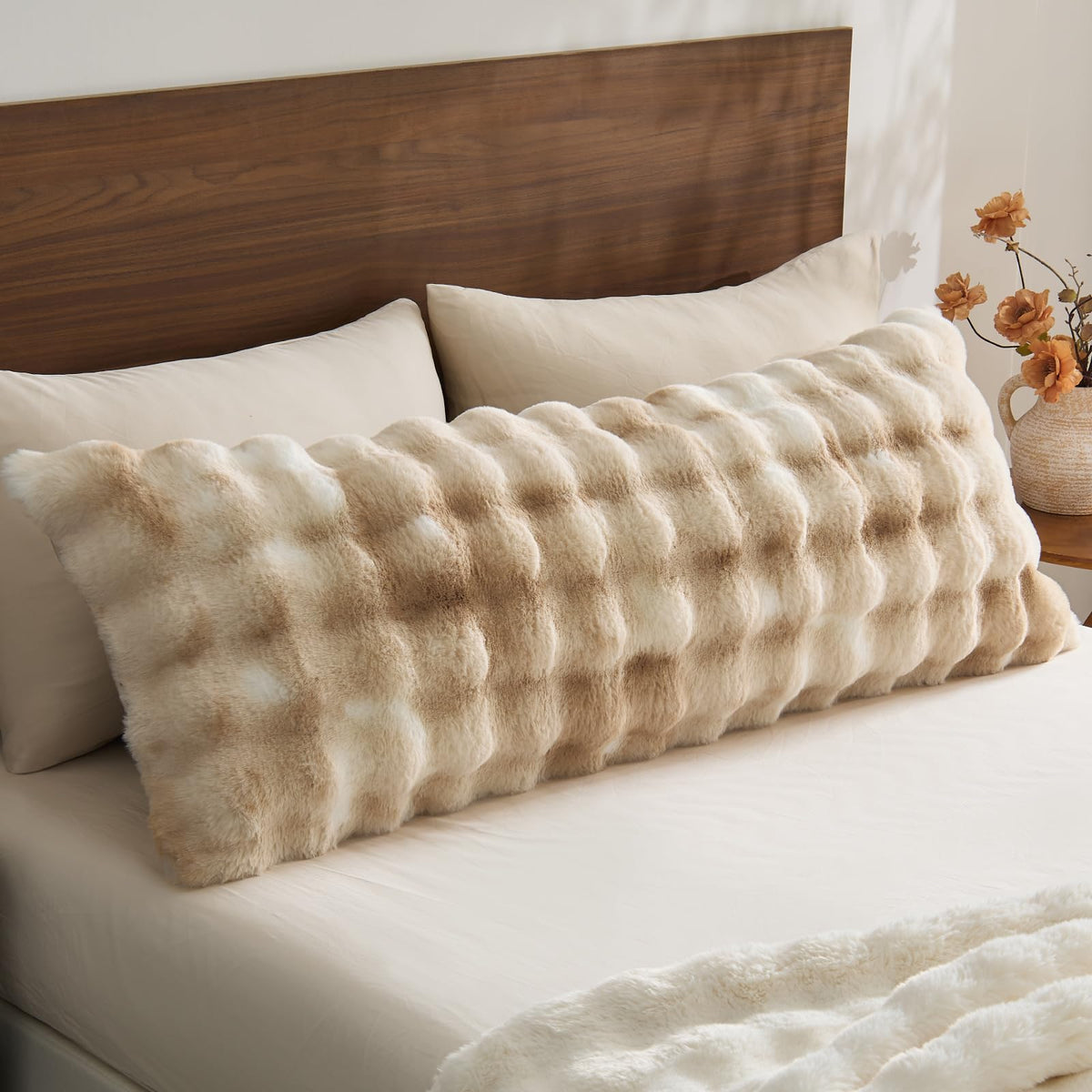 BEDELITE Faux Rabbit Fur Zippered Body Pillow Cover, 20x54 Long Pillow Case