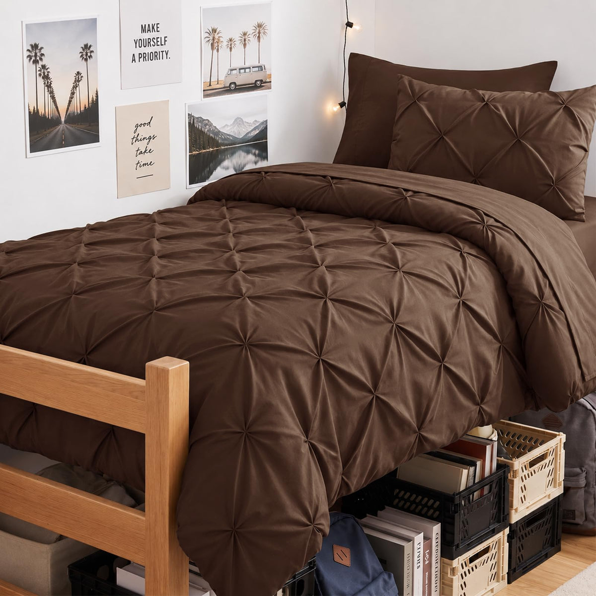 CozyLux Queen Comforter Set Black, 7 Pieces Pintuck Bed in a Bag
