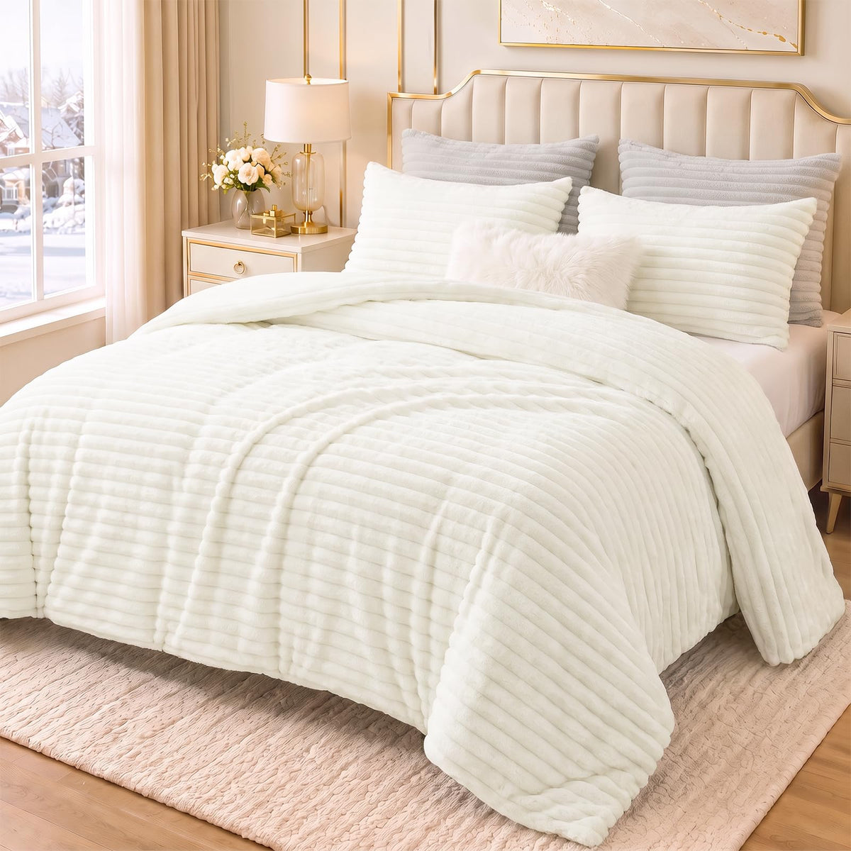 CozyLux Fleece Queen Comforter Set, 3 Piece Winter Warm Black Bedding