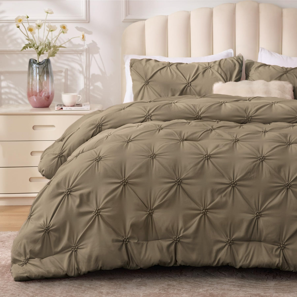 BEDELITE King Comforter Set Striped-Blush Pink,Fluffy & Soft Comforter