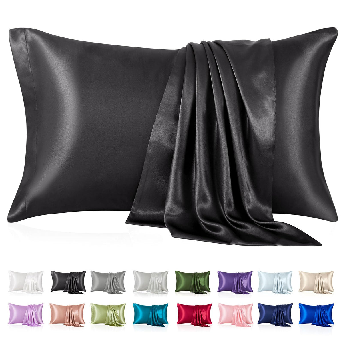 Silk Like Satin Pillowcase Standard Size, Royal Blue, 2 Pack, 20x26 Inches
