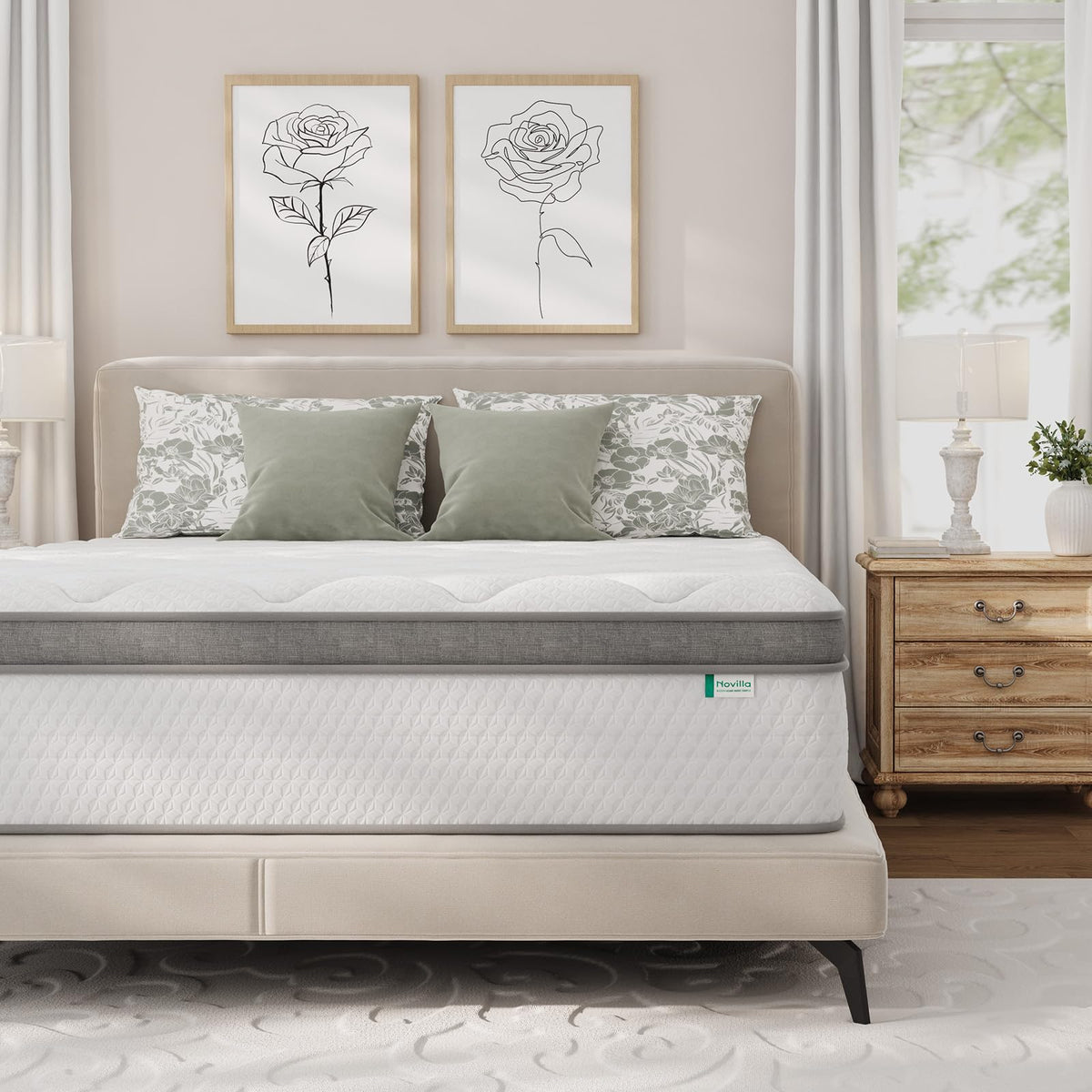 Novilla Queen Mattress, 12 Inch Hybrid Mattress Queen with Comfort Foam|Innerspring Pillow Top Mattresses in a Box, Pressure & Pain Relief, Soft Feel but Supportive, CertiPUR-US