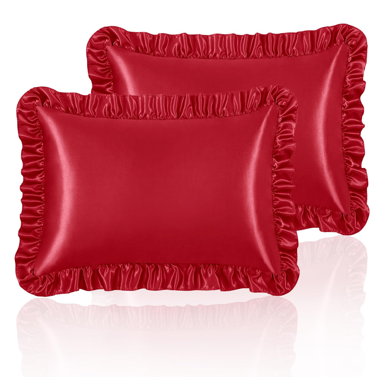 Homiest Blush Pink Ruffle Satin Pillowcase Set of 2, Standard