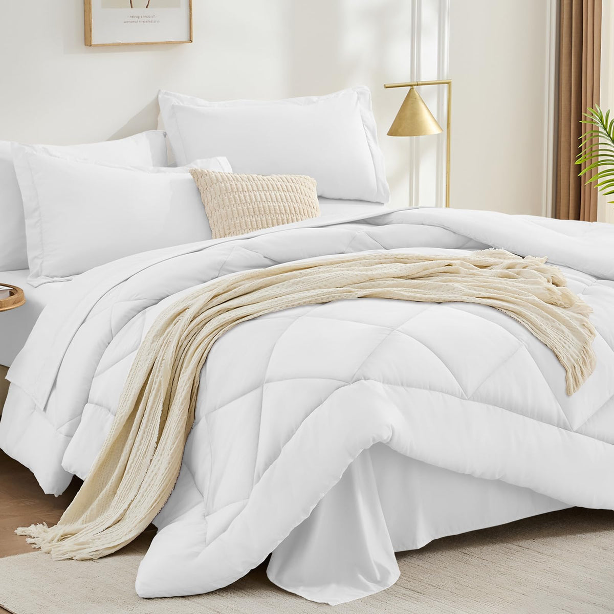 FUANNA Full Size Comforter Sets 7 PCS, Navy Blue Bed Set, Soft Bed in a Bag