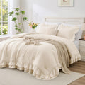 White Ruffle Comforter Set Queen Size, 3-Piece Shabby Chic Bedding