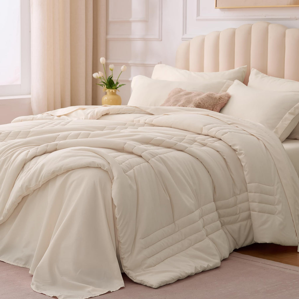 Queen Comforter Set with Sheets, 7-Piece Bed in a Bag Queen Black