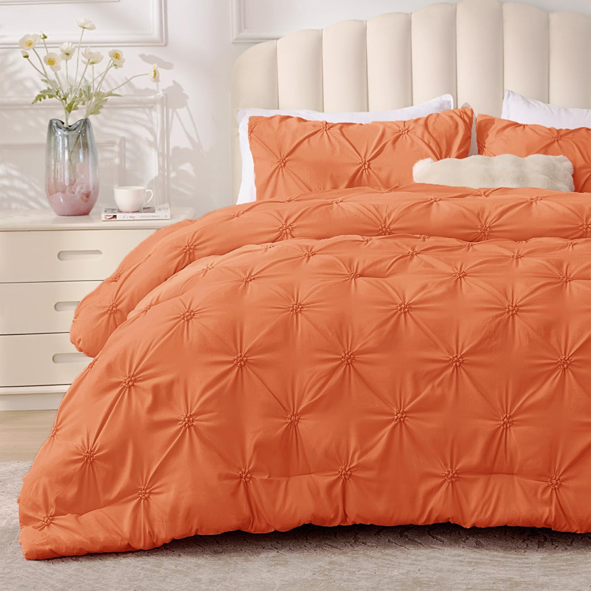 BEDELITE King Comforter Set Striped-Blush Pink,Fluffy & Soft Comforter