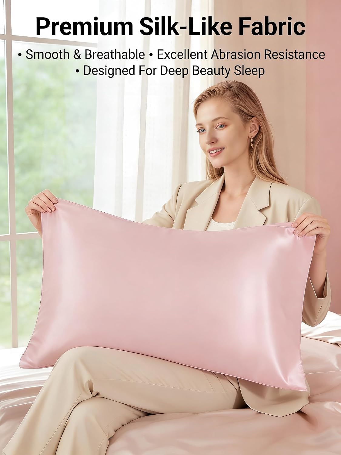 Satin Pillowcase for Hair and Skin, Super Soft and Cooling Similar to Silk Pillow Cases, (20x26 Inches) Smooth Pillow Cover with Envelope Closure, Cooling Pillow Case for Bedding, Pink, 1-Piece