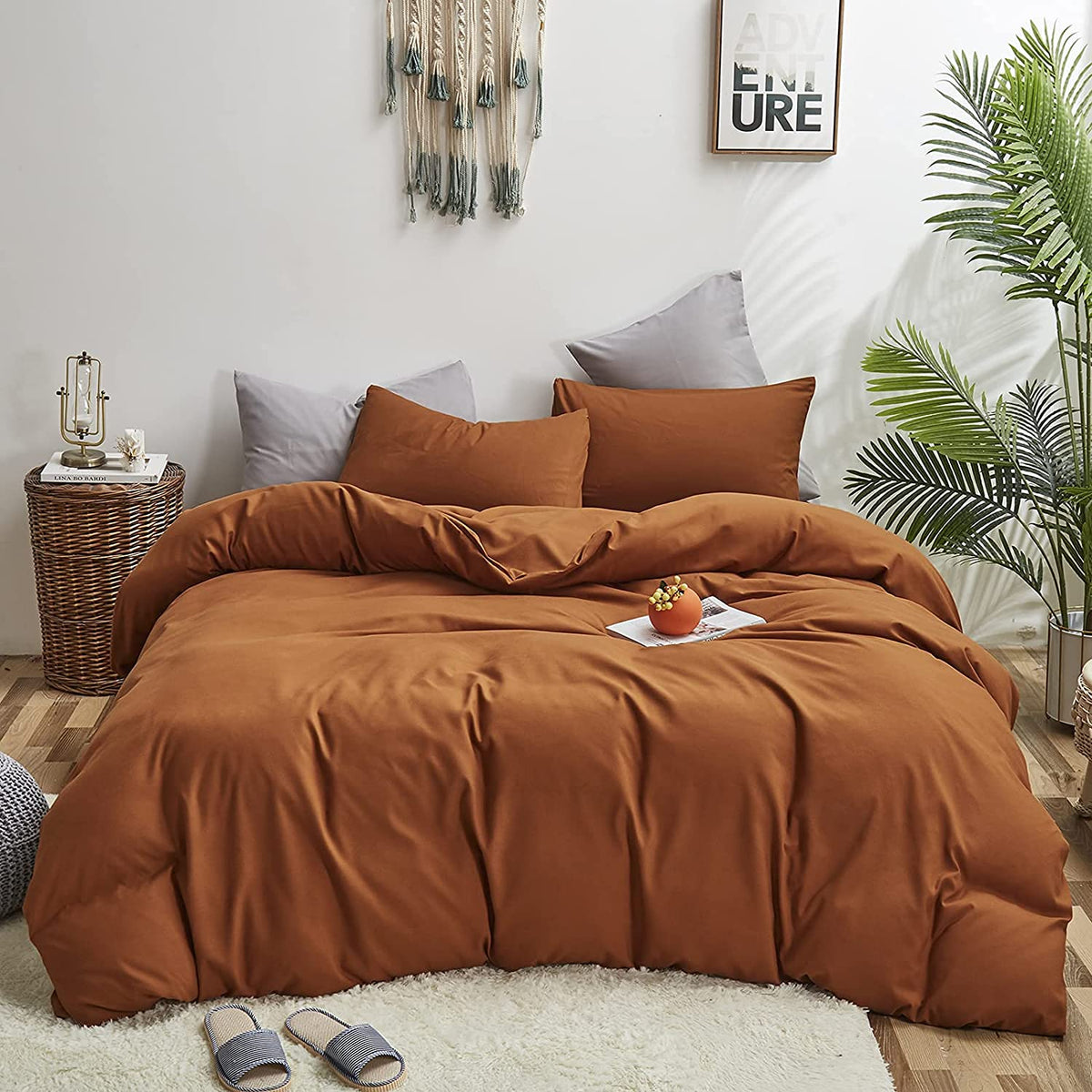 KAREVER Pumpkin Comforter Queen Pumpkin Color Bedding Set 3 Pieces Cinnamon Comforter Sets 1 Queen Comforter (90x90 inches) with 2 Pillowcases (20x26 inches)