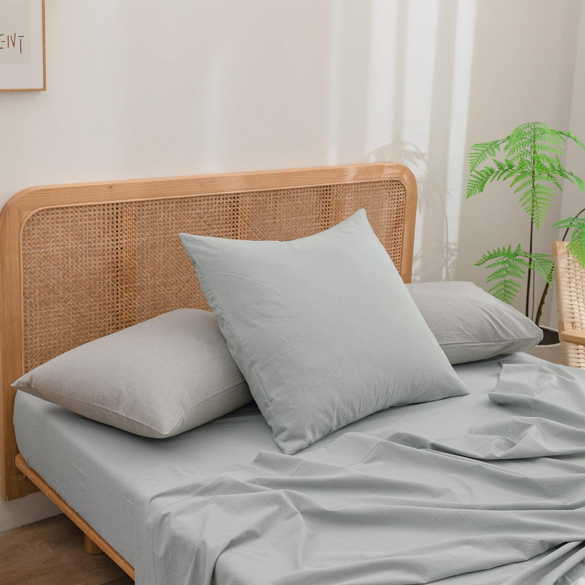 BESTOUCH Washed Cotton Pillowcases Linen Feel Olive Green Body