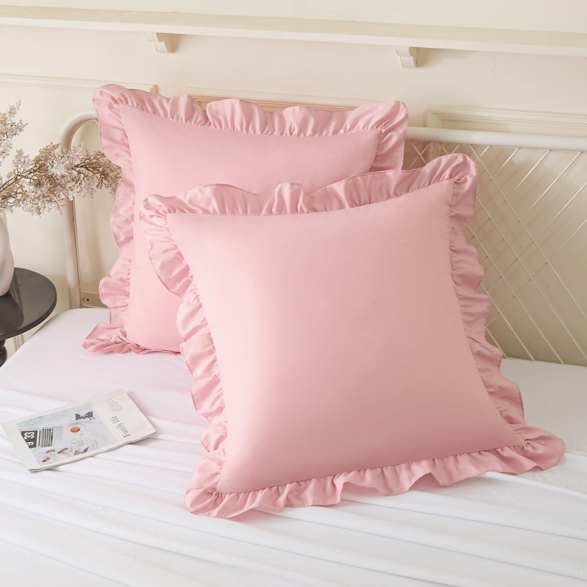 KKJIAF 2 Pack Ruffle Pillow Cases 26x26 Inches, Dusty Blue