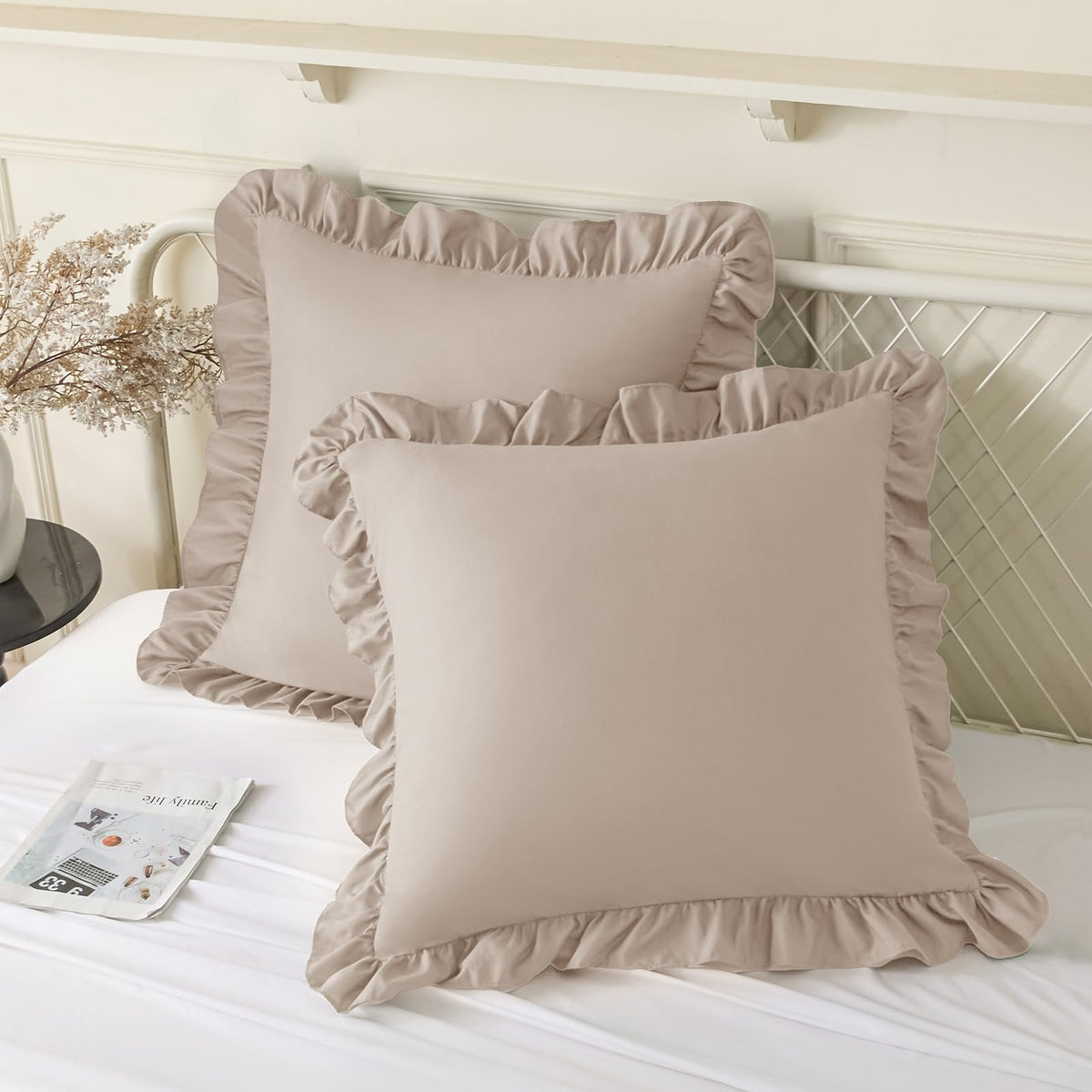 KKJIAF 2 Pack Ruffle Pillow Cases 26x26 Inches, Dusty Blue